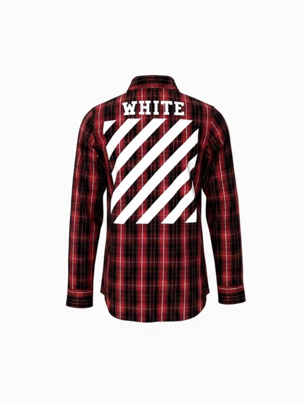 Off-White Red Plaid Shirt Jacket with Bold White Back Graphic